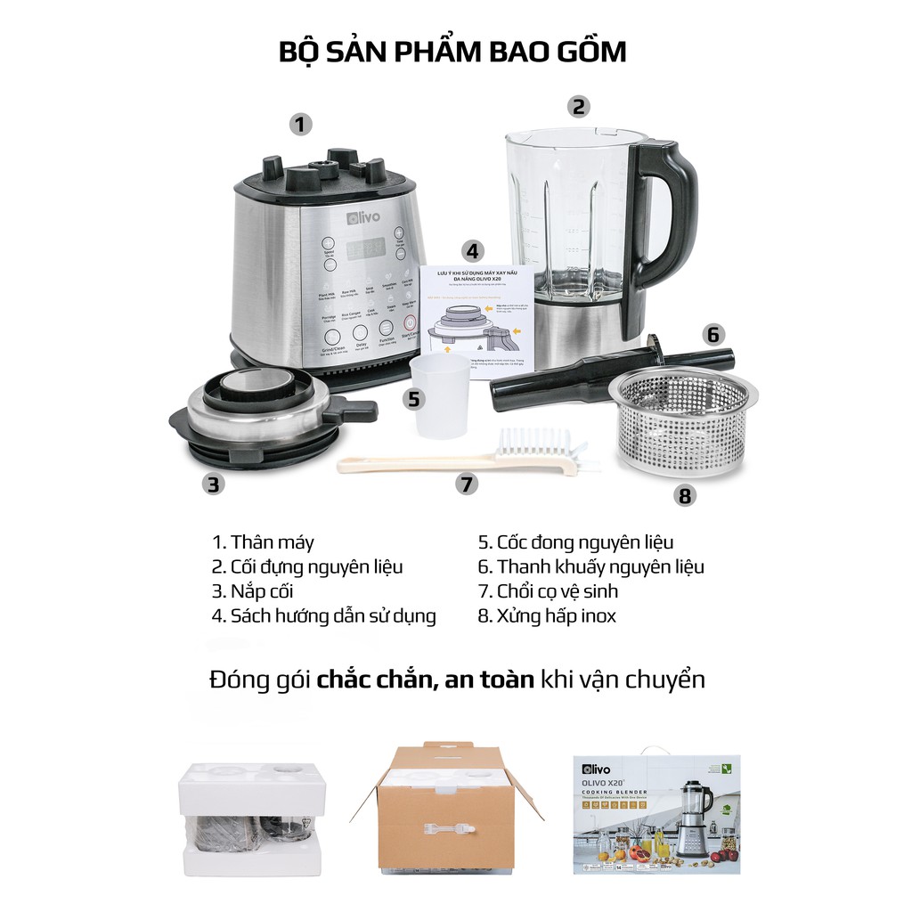 [OLIVO X20] Máy Làm Sữa Hạt Thương Hiệu Mỹ Olivo X20, Xay Nấu Đa Năng, Xay Sinh Tố Làm Sữa Hạt Cho Bé Chính Hãng