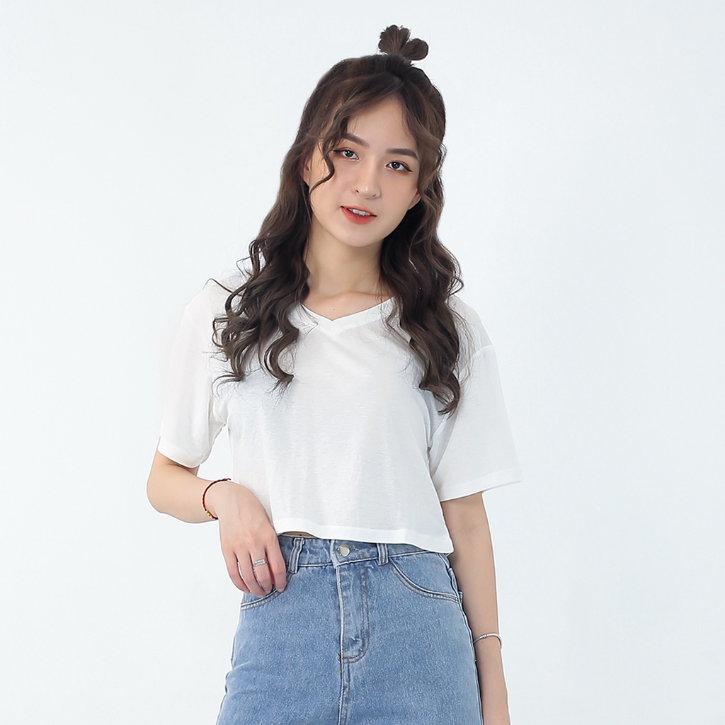 Áo croptop nữ SIKY form rộng cổ tim