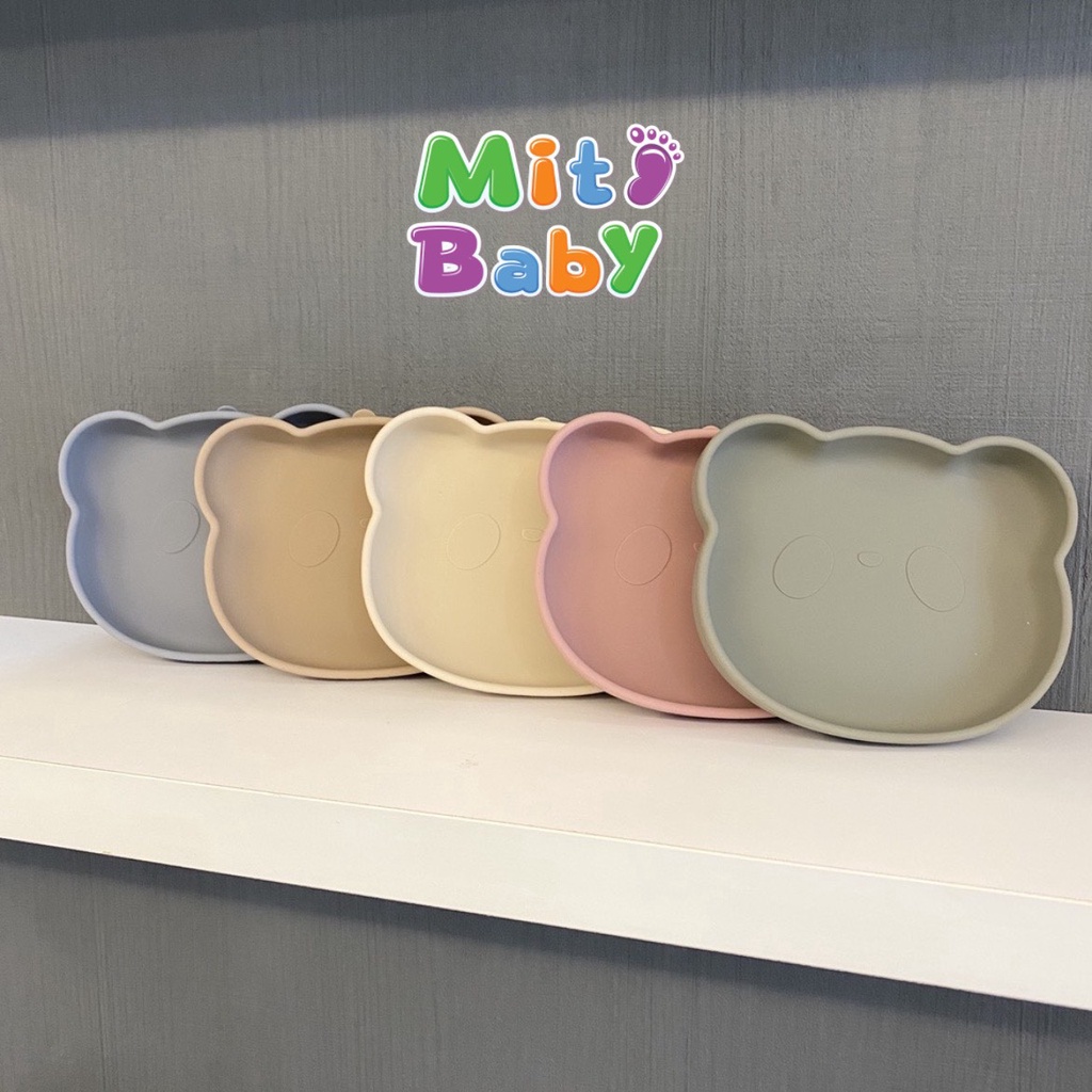 Bát đĩa ăn dặm cho bé, đĩa ăn dặm gấu hít sàn bar- rot