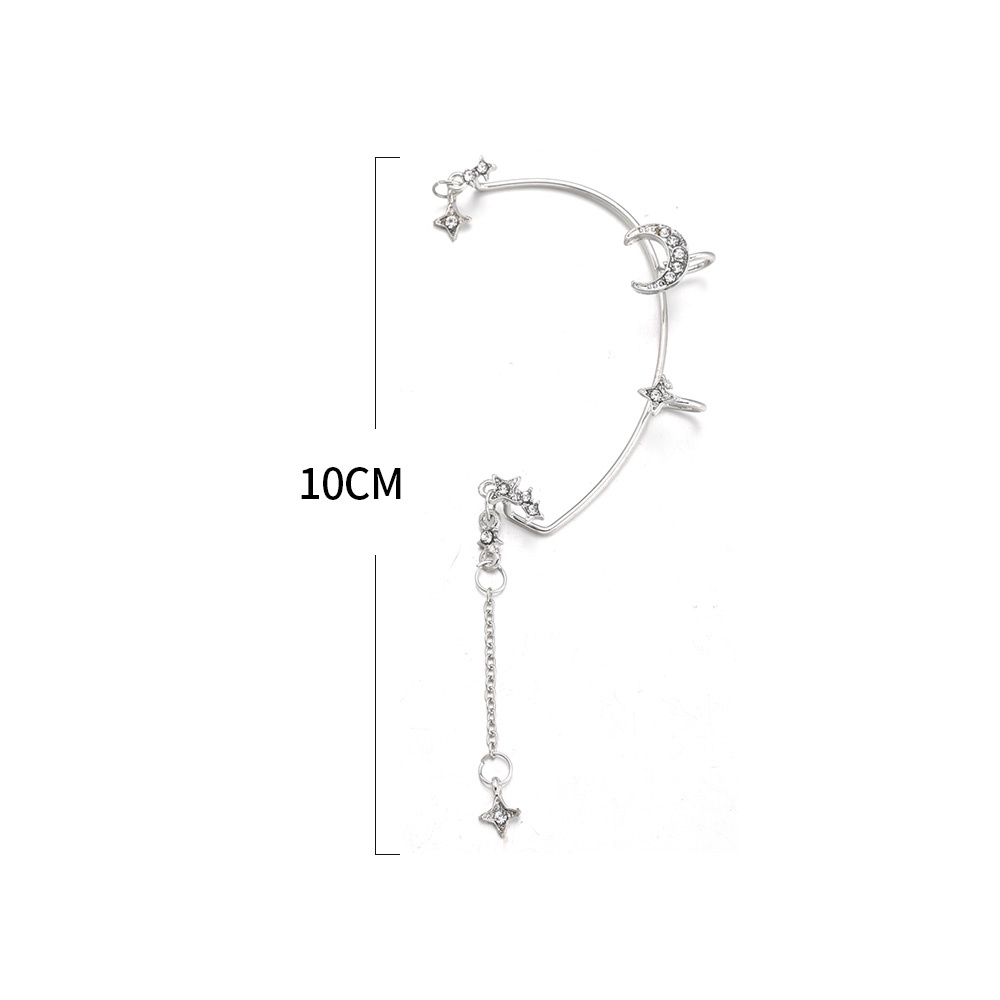 Khuyên Kẹp Vành Tai Mạ Bạc Hình Trăng Sao Đính Đá Zircon Lấp Lánh Thời Trang Cho Nữ