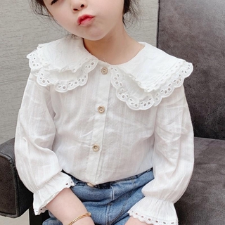 Áo kiểu tiểu thư màu trơn thiết kế cổ tay loe thời trang cho bé gái