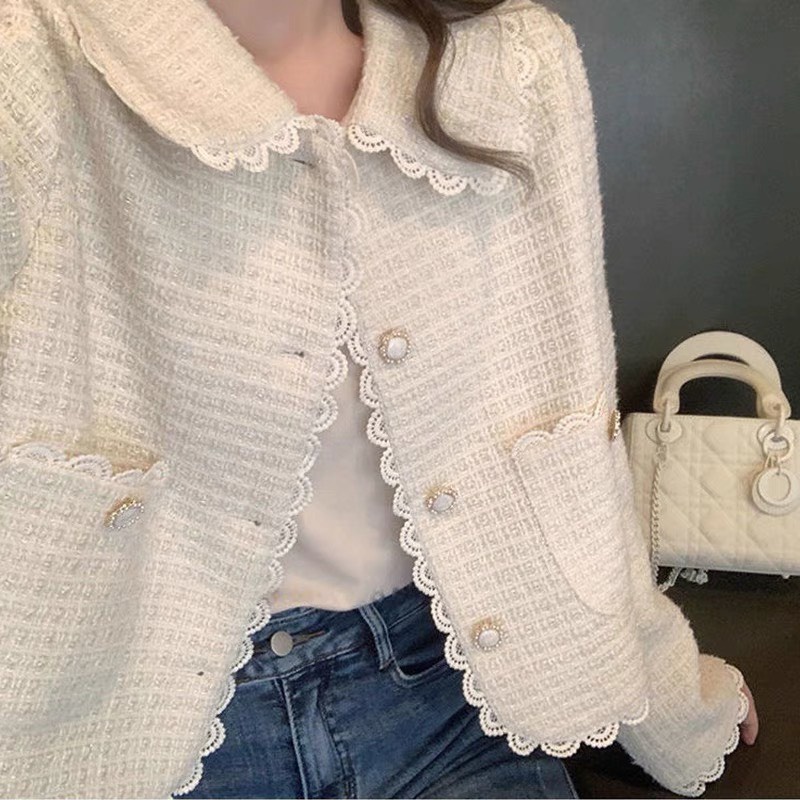 Áo Dạ Tweed Tiểu Thư Cổ Bèo Cúc Ngọc Dáng Ngắn M2754- Violet