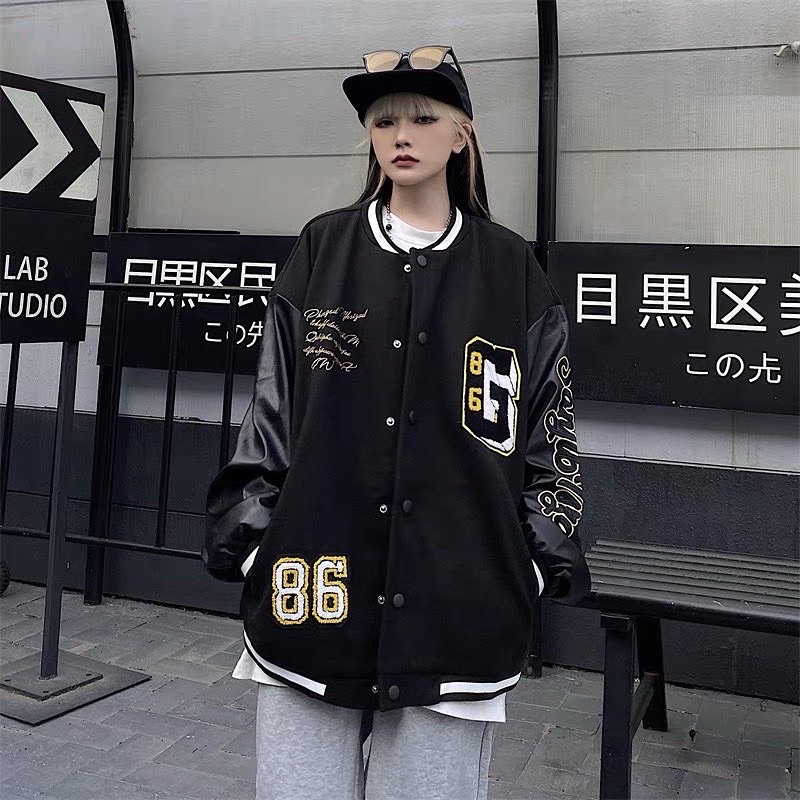 Áo khoác Bomber phối tay da