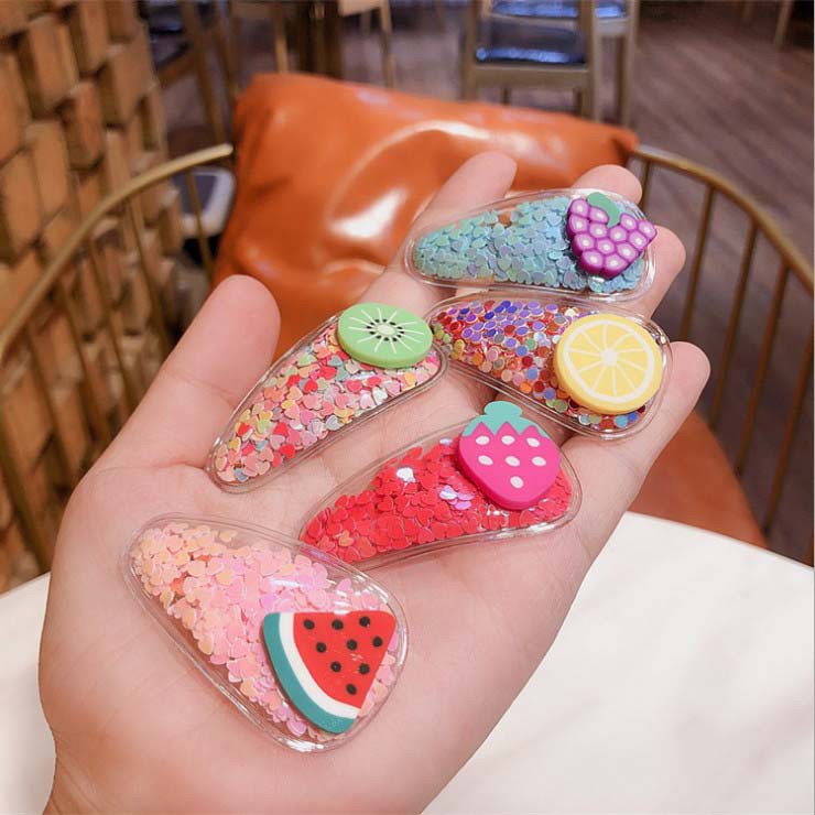 Kẹp tóc nhũ hình hoa quả cho bé cute xinh xắn thời trang Hàn Quốc