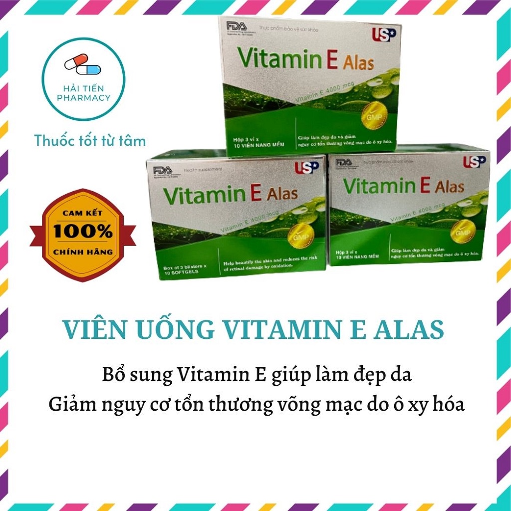 Viên uống Vitamin E Alas giúp làm đẹp da hộp 3 vỉ x 10 viên