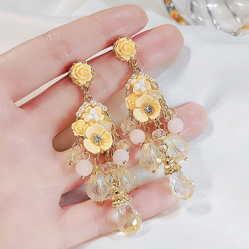 [Aishang Đẹp] Bông Tai Mạ Bạc 925 Hình Hoa Đính Pha Lê Phong Cách Công Nghiệp Cổ Tích Nặng