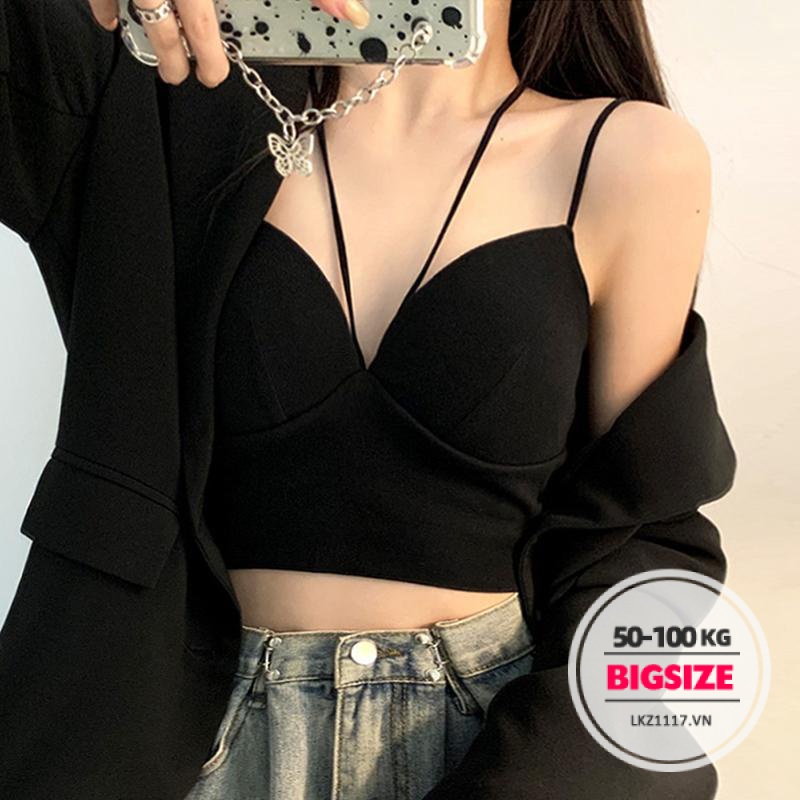 Áo 2 dây yếm Bigsize Áo 2 dây kiểu nữ croptop Áo ống cúp ngực đen mỏng mùa hè Phong cách Hàn Quốc Thời Trang tiểu thư cá tính xinh đẹp cho người mập béo