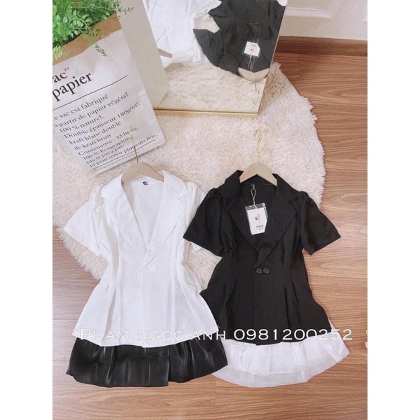 Set áo vest chân váy tơ