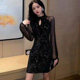Sườn xám tay phối voan