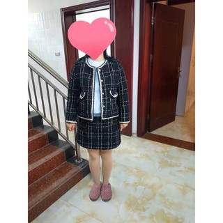 Set áo khoác tweed+chân váy dạ