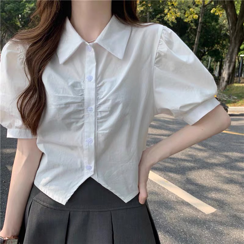 QKOOLE  Áo Croptop Tay Ngắn Phong Cách Hàn Quốc