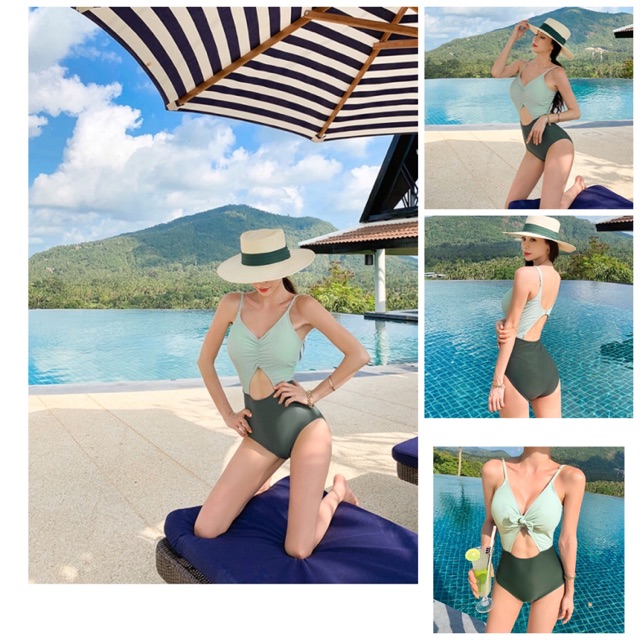 [BKN380] &lt;HÀN&gt; BODYSUIT NƠ NGỰC XANH KIỂU HÀN
