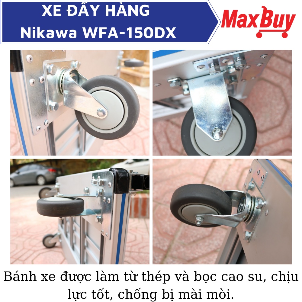 Xe đẩy hàng kéo hàng 4 bánh chống ồn sàn nhôm tay cầm thép Nikawa FWS-250 tải trọng 250kg bảo hành 12 tháng