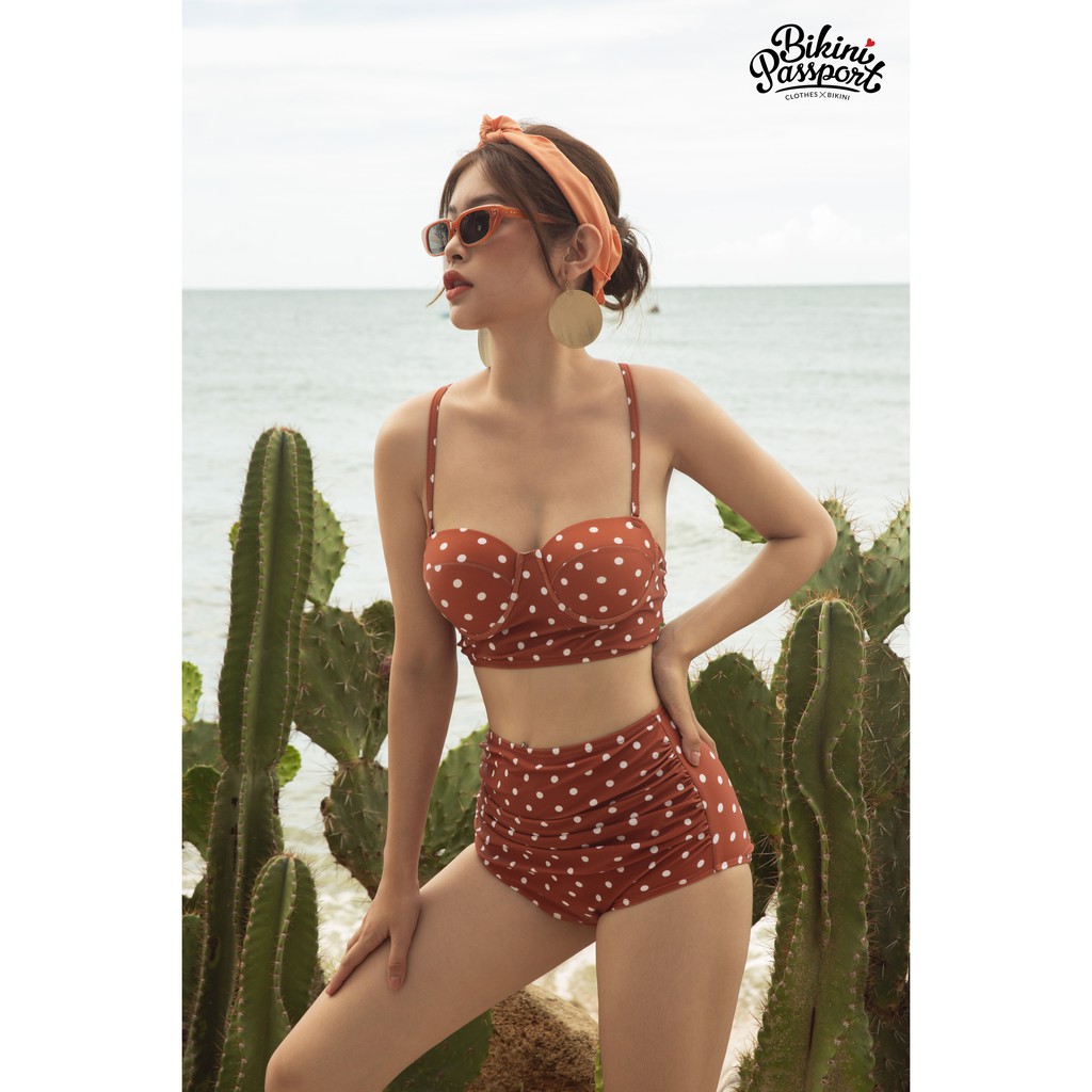 BIKINI PASSPORT - Bikini Lưng cao nhún, áo gọng cup ngang - Nâu - BS097_BR | BigBuy360 - bigbuy360.vn