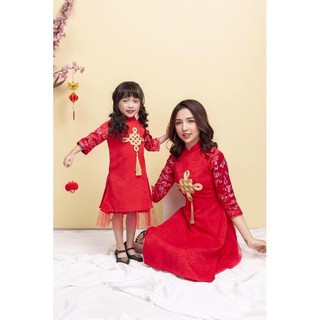 Set váy Cách Tân Gấm Thêu mẹ và bé