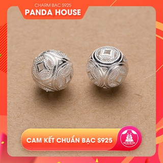 Charm bạc s925 tròn họa tiết đồng tiền xỏ ngang 12mm - Panda House