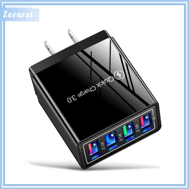 Củ Sạc Zevaret 12w 4 Cổng Usb 3a Phích Cắm Us / Eu / Uk Màu Đen Chất Lượng Cao