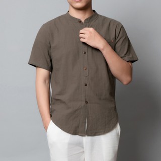 [Mã FAMALLT5 giảm 15% đơn 150K] Áo Sơ Mi Ngắn Tay Cổ Trụ Vải Đũi Chính Hãng Rough