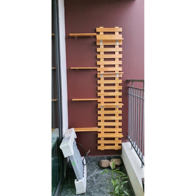 Kệ treo tường trang trí nhà cửa ban công chung cư 200x40 cm và 8 thanh ngang kết hợp GREEN HOME