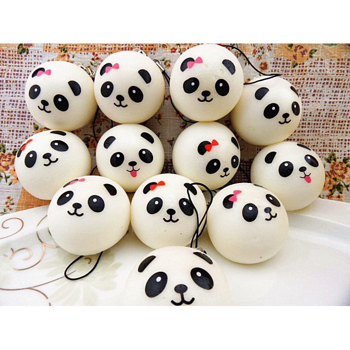 2PCS7CM Panda mềm mại và tăng dần quyến rũ Cawai bánh mì điện thoại di động mặt dây chuyền 