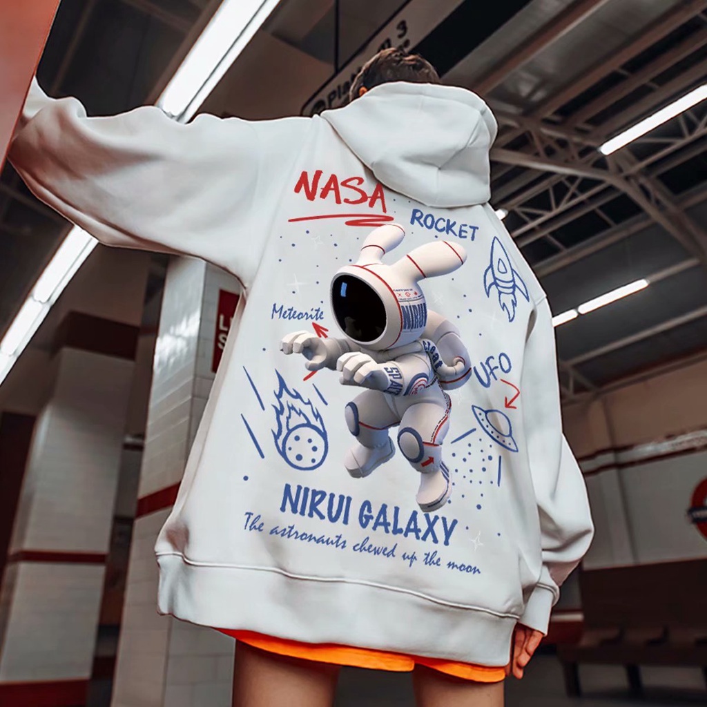 Áo hoodie dáng rộng hình phi hành gia NASA phong cách thu đông cho nam size lớn M-5XL