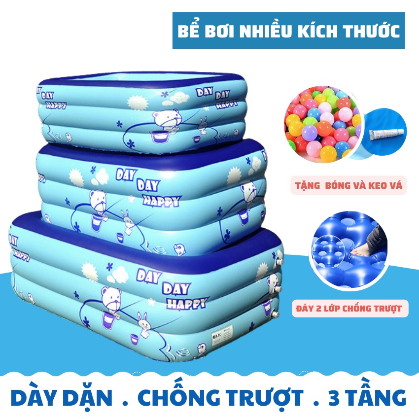 Bể Bơi Cho Bé, Hồ Bơi Cho Trẻ 3 Tầng LOẠI DÀY - CHỐNG TRƠN TRƯỢT