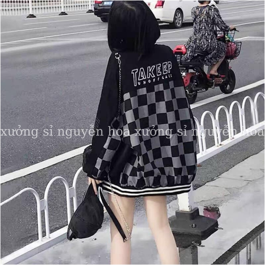 Áo khoác bomber nam nữ Takeep form rộng unisex chất nỉ dày dặn họa tiết cờ caro siêu ngầu đẹp chuẩn ảnh | BigBuy360 - bigbuy360.vn