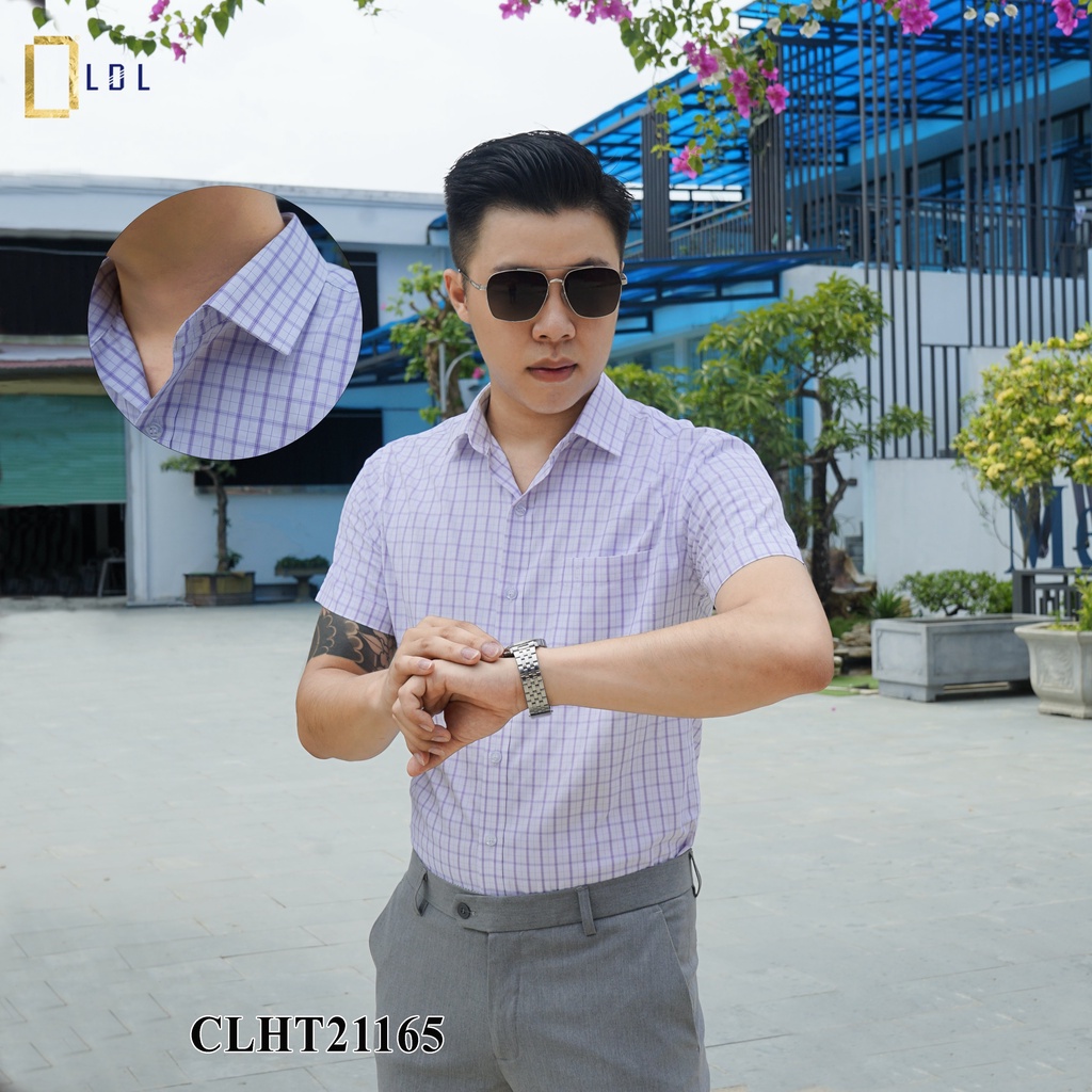 Áo sơ mi nam cọc tay sọc ô chất liệu BAMBOO hạn chế nhăn nhàu, thấm hút mồ hôi thương hiệu LDL - LT