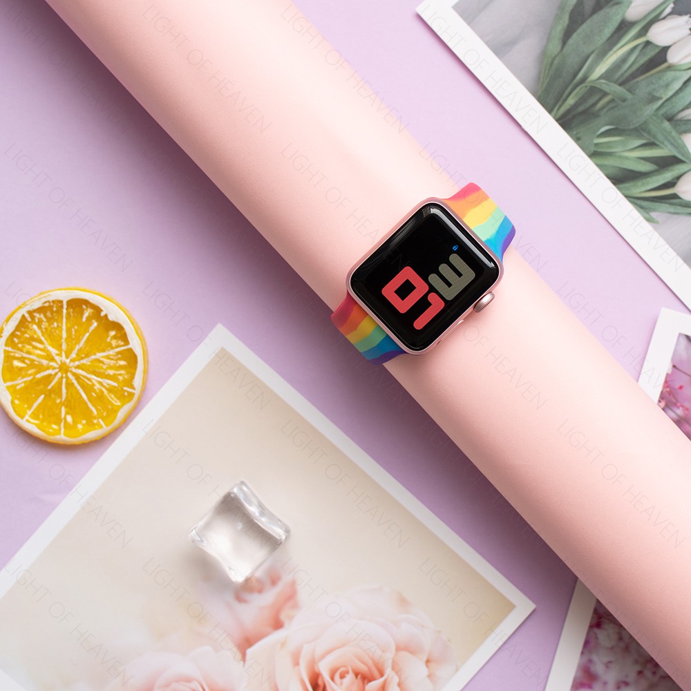 Dây đeo đồng hồ apple watch series 5 4 3 2 1 44mm 40mm 38mm 42mm 2020 bằng silicon màu cầu vồng trẻ trung