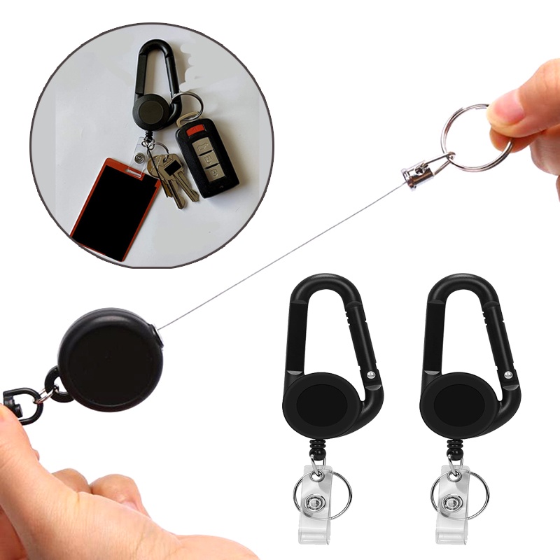 Móc khóa carabiner đen có vòng kẹp cài thắt lưng giữ thẻ bảng tên/treo bình nước đa năng cho nam