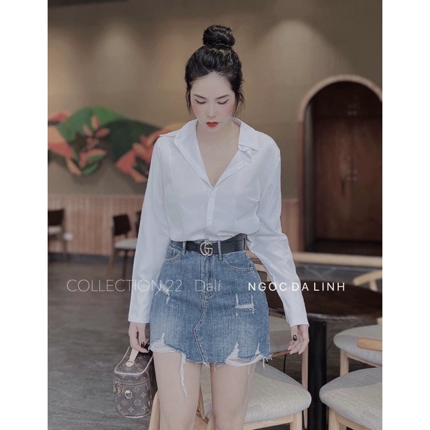 Chân váy quần jean rách co giãn lưng siêu cao màu dơ và màu đen hàng 3 sizes 🍃🍃🍃LY capnhatxuhuong