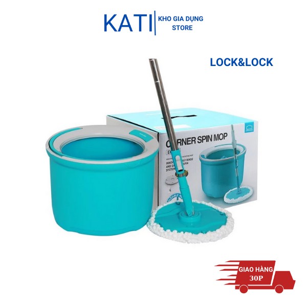 Bộ cây lau nhà xoay tay Lock&amp;Lock ETM494 Corner 2 bông lau (xanh dương &amp; xanh lá)