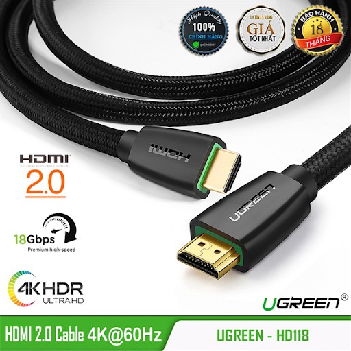 Cáp HDMI 2.0 Cao Cấp Ugreen Hỗ Trợ 3D 4K dây bọc dù