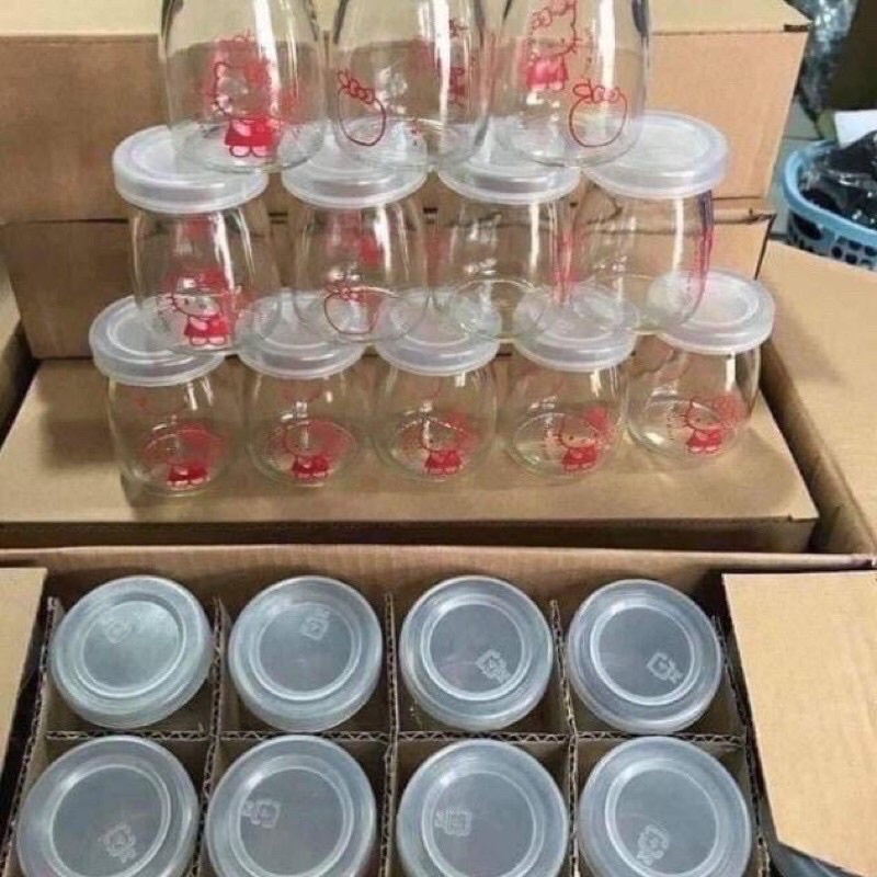 12 hũ, lọ thuỷ tinh đựng sữa chua nắp nhựa