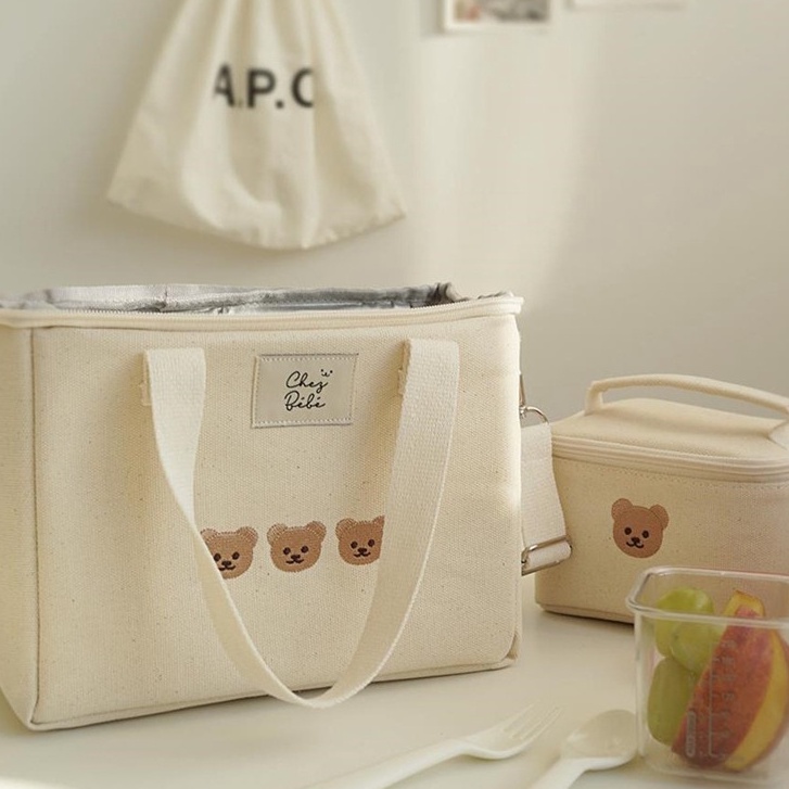 Túi giữ nhiệt thêu hình gấu kiểu Hàn Quốc dễ thương cho mẹ bỉm sữa ChezBeBe
