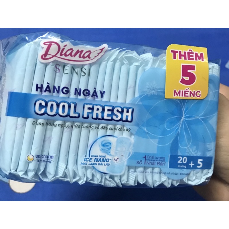 (Tặng 5m Hằng ngày) Băng vệ sinh  Diana Sensi Cool Fresh 20 miếng hằng ngày