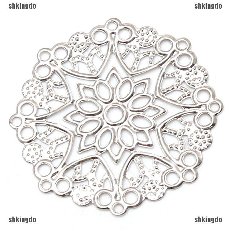 Set 50 phụ kiện hình bông hoa chạm rỗng màu đồng dùng làm đồ trang sức DIY