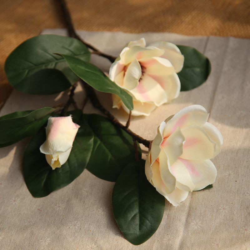 Hoa giả - Hoa mộc lan lụa cao cấp 75cm 2 bông 1 nụ size cực lớn - Trang trí phòng khách, để bàn