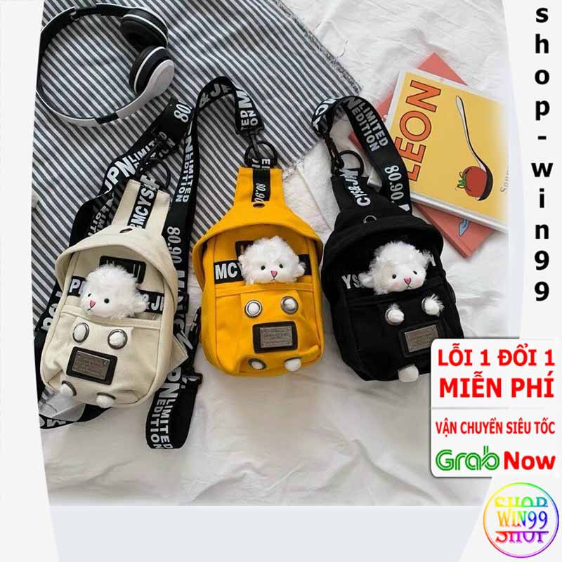 Túi mini bag mix thú bông cừu dùng ĐEO CHÉO NHỎ GỌN XINH HOT phù hợp nam nữ bé gái trai chất vải canvas vừa điện thoại