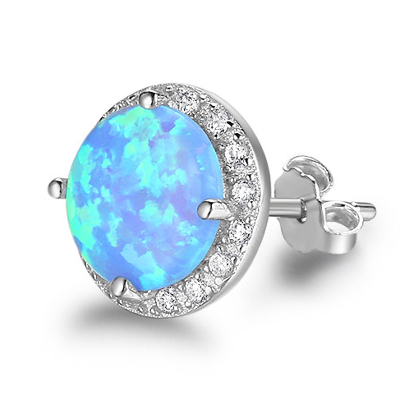 Khuyên Tai Mạ Bạc Đính Đá Opal Xanh