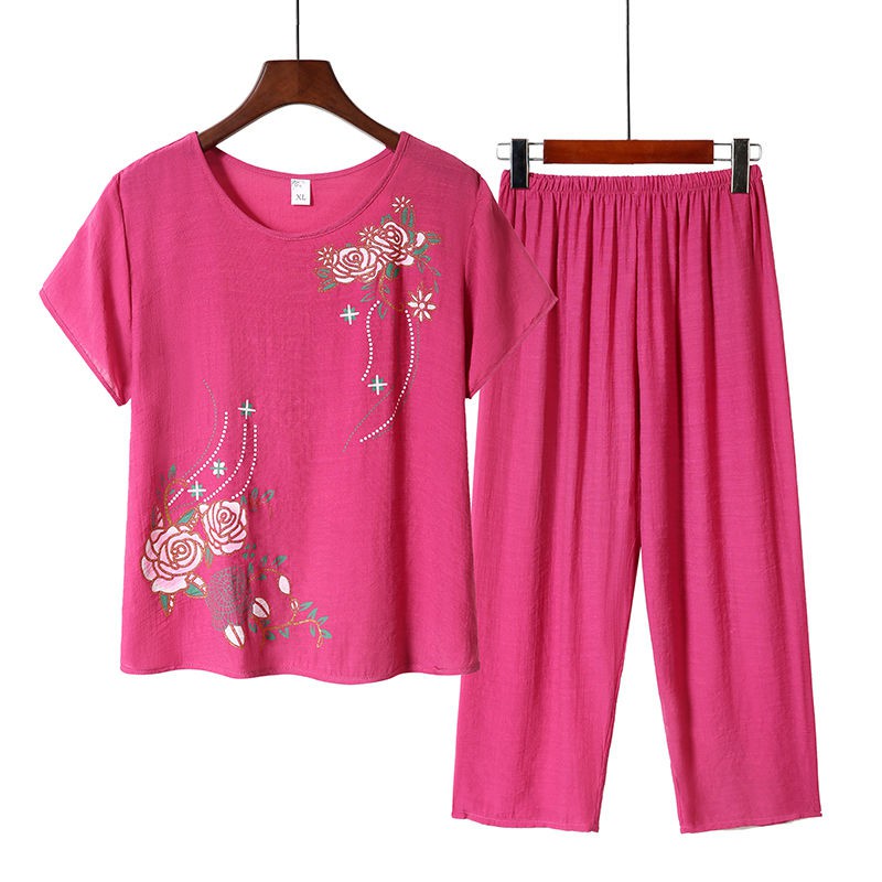 Set Đồ Bộ Cotton Lanh Thời Trang Mùa Hè Dành Cho Phụ Nữ Trung Niên 40-50 Tuổi