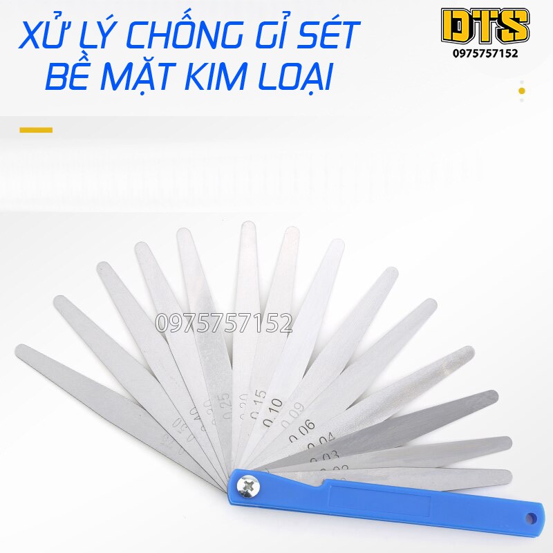 Bộ 17 thanh thước căn lá, thước lá chỉnh cò đo khe hở 0.02-1.00mm dài 100mm, thép lò xo đàn hồi, độ chính xác cao