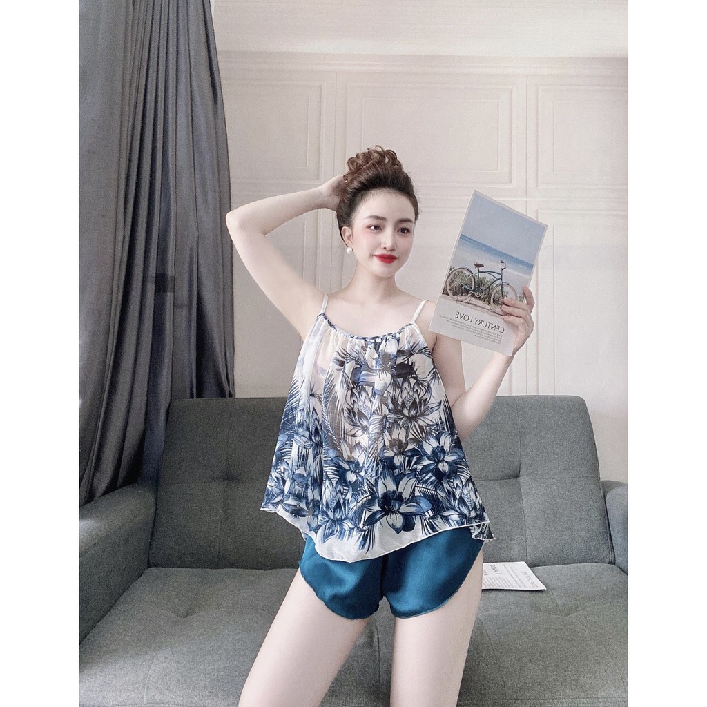 Set đùi 2 dây lụa chiffon phối quần satin mỏng manh siêu quyến rũ form 40-56kg | BigBuy360 - bigbuy360.vn