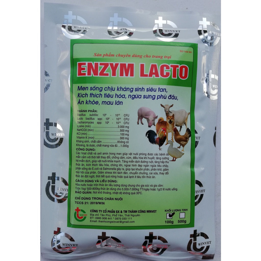 1 gói ENZYM LACTO 100g Men sống siêu tan tăng cường tiêu hóa, giúp vật nuôi ăn khỏe, mau lớn
