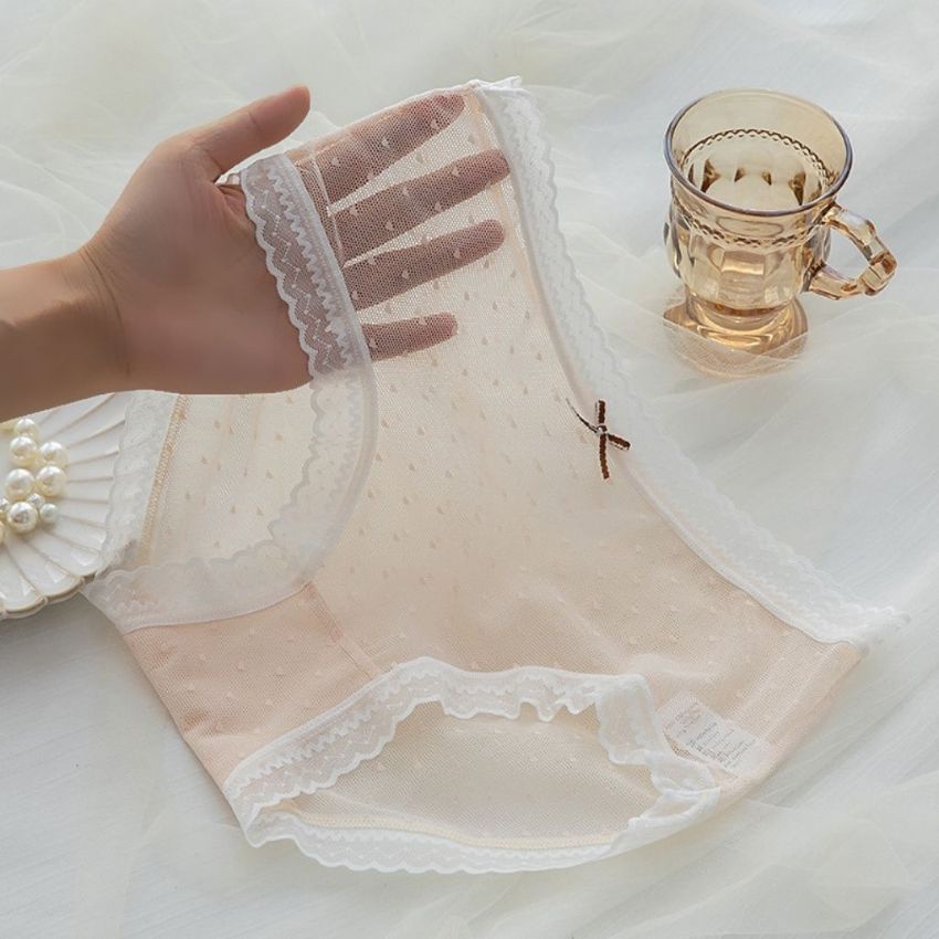 Quần lót ren xuyên thấu đính nơ sexsy Cao Cấp, quần chịp nữ ren co giãn 4 chiều thoáng mát gợi cảm - L1021