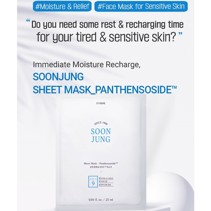 Mỹ phẩm chăm sóc da ETUDE mặt nạ tấm Soonjung gồm 4 món chiết xuất rau má/ sữa rửa mặt tạo bọt làm sạch sâu B.B 30ml