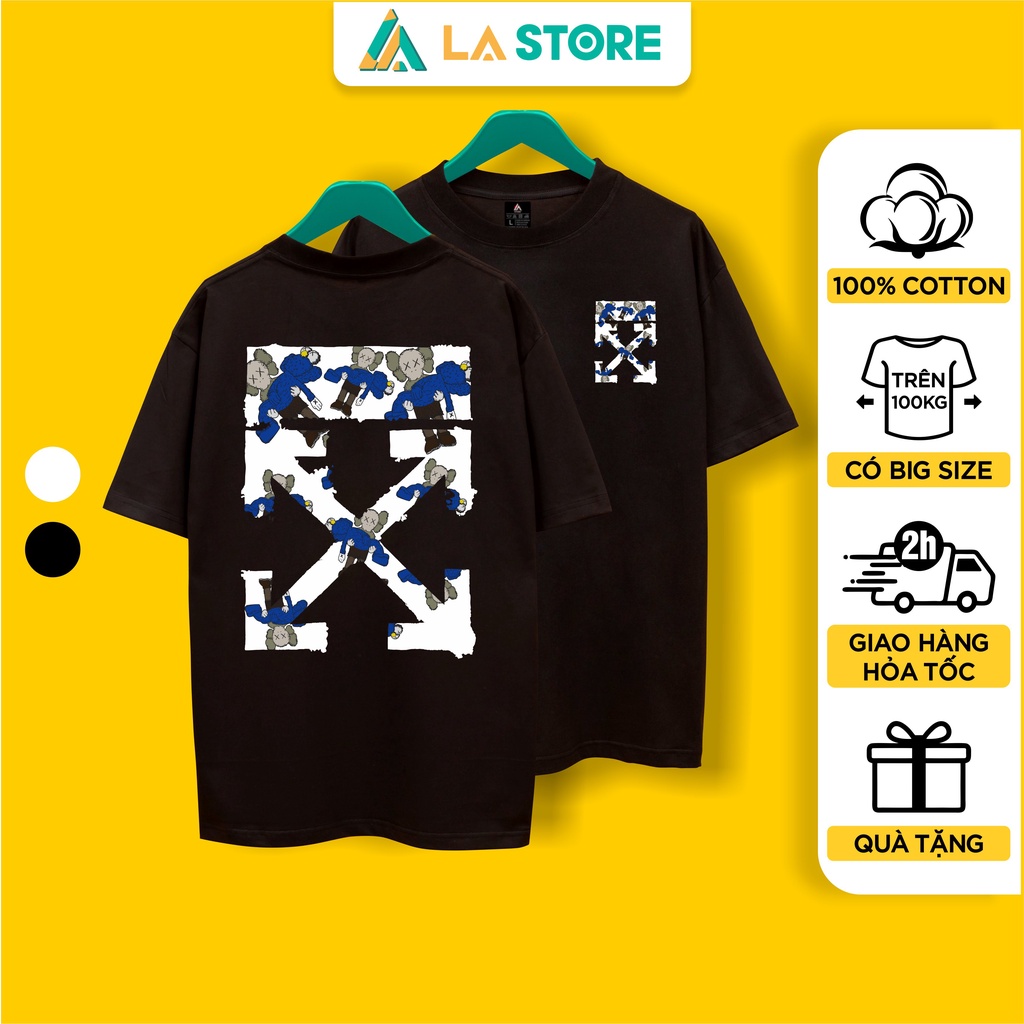 Áo Thun Unisex Cotton Kaws Off White Form Rộng Tay Lỡ Nam Nữ Có Big Size | LẠ STORE