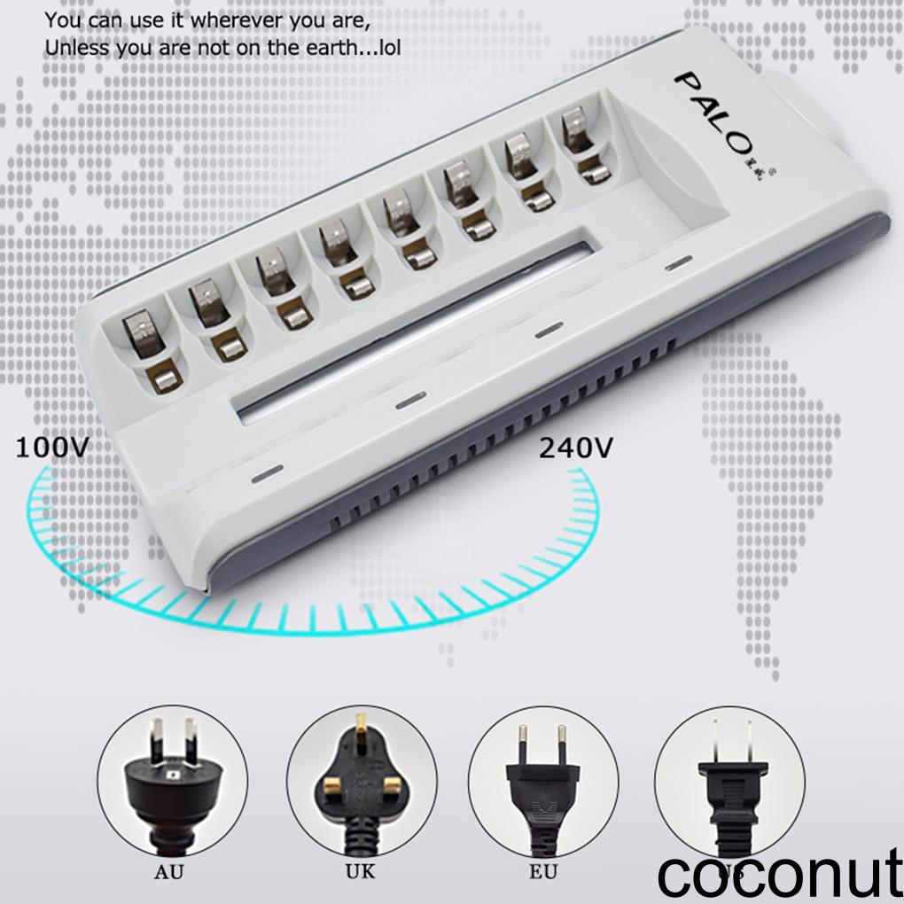 [Coco] PALO 8 Slots Smart Intelligence Battery Charger Charging Station Port for AA/AAA Batteries with LED Indicator