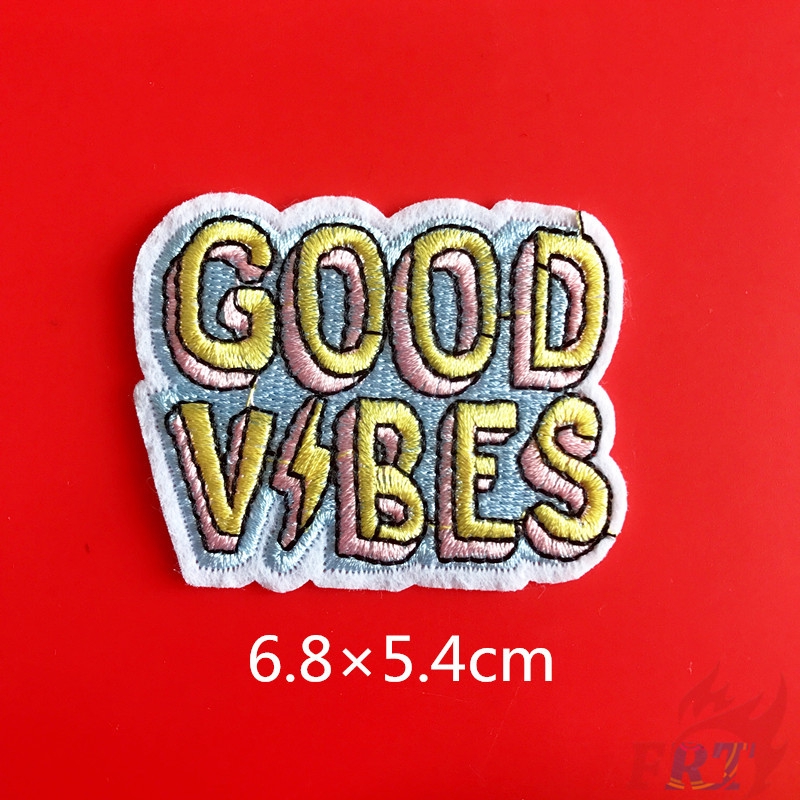 Miếng dán ủi thêu in chữ Good Vibes độc đáo thích hợp dùng trang trí quần áo