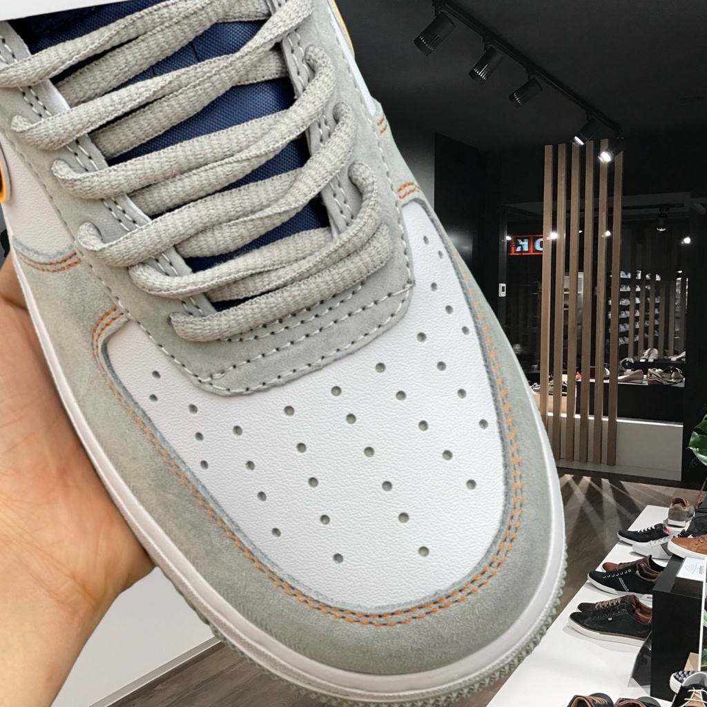 Giầy  Af1 xám gót cam hàng cao cấp, giày thể thao sneaker đủ phụ kiện, đế khâu da lộn